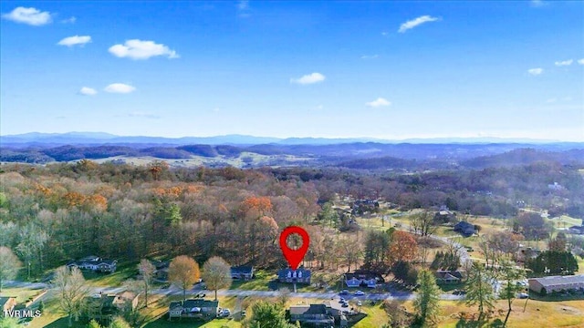377 Overlook Dr, Blountville, TN 37617 - aerial overview of property's location with a mountain backdrop and a heavily wooded area