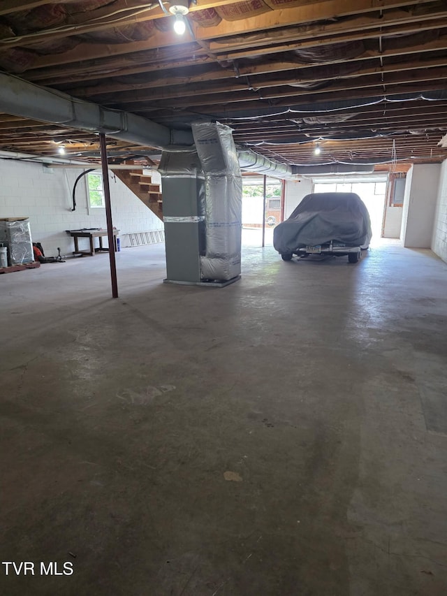 377 Overlook Dr, Blountville, TN 37617 - garage with heating unit and concrete block wall