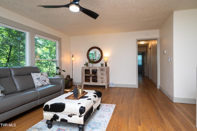 101 Ridgewood Dr, Bristol, TN 37620 - living room with a textured ceiling, a ceiling fan, and wood finished floors