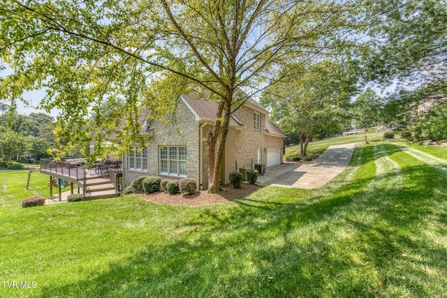 3 Chestnut Ridge Ct, Jonesborough, TN 37659 - view of side of property with a wooden deck, an attached garage, a yard, and brick siding