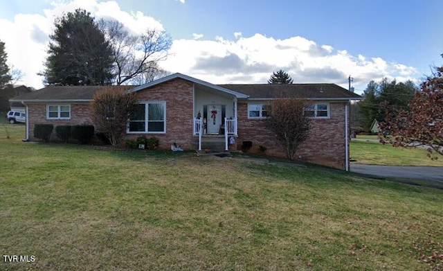 233 Pioneer Haven Ln, Kingsport, TN 37663 - ranch-style house with a front yard and brick siding