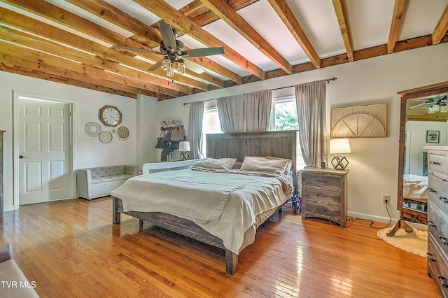 22643 Twin Oaks Rd, Abingdon, VA 24211 - bedroom featuring beamed ceiling, hardwood / wood-style floors, and a ceiling fan