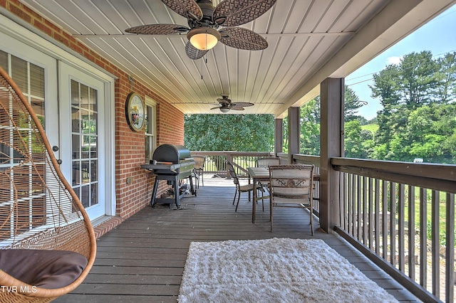 22643 Twin Oaks Rd, Abingdon, VA 24211 - wooden deck with ceiling fan, a grill, and outdoor dining space