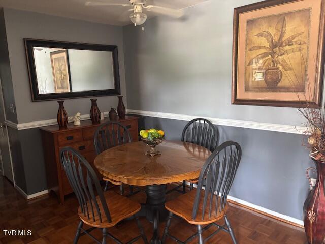 1145 Carriage Cir Unit 204, Bristol, VA 24201 - dining area with baseboards and ceiling fan