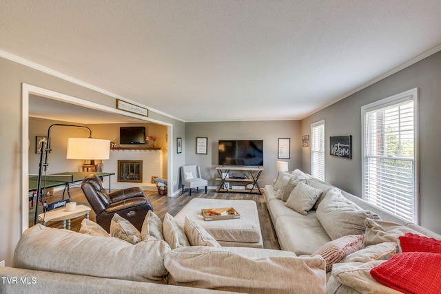 5116 Waterford Dr, Kingsport, TN 37664 - living area featuring crown molding, wood finished floors, and a fireplace