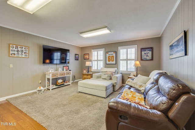 5116 Waterford Dr, Kingsport, TN 37664 - living room featuring crown molding, wood finished floors, and wood walls