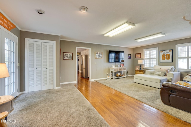 5116 Waterford Dr, Kingsport, TN 37664 - living area featuring crown molding, wood finished floors, and carpet flooring