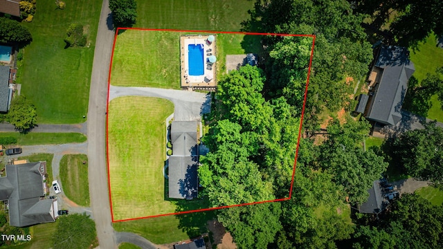 5116 Waterford Dr, Kingsport, TN 37664 - aerial overview of property's location featuring a pool area and property parcel outlined