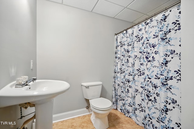 1251 Harmony Rd, Jonesborough, TN 37659 - bathroom with a shower with shower curtain, tile patterned floors, and a drop ceiling