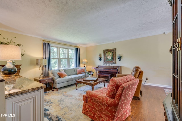 1049 Cooks Valley Rd, Kingsport, TN 37664 - living room featuring crown molding, a textured ceiling, and light wood-style flooring