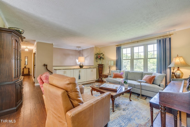 1049 Cooks Valley Rd, Kingsport, TN 37664 - living area featuring a textured ceiling, crown molding, and wood-type flooring