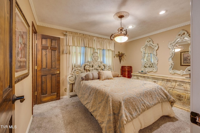 1049 Cooks Valley Rd, Kingsport, TN 37664 - bedroom featuring a textured ceiling, carpet, and ornamental molding