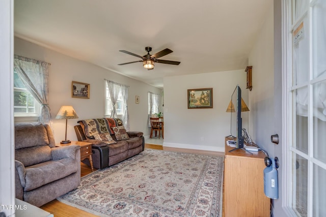 210 Anderson Rd, Johnson City, TN 37601 - living room featuring plenty of natural light, wood finished floors, and ceiling fan