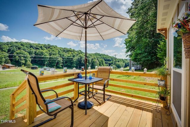 210 Anderson Rd, Johnson City, TN 37601 - wooden deck with a lawn and a wooded view