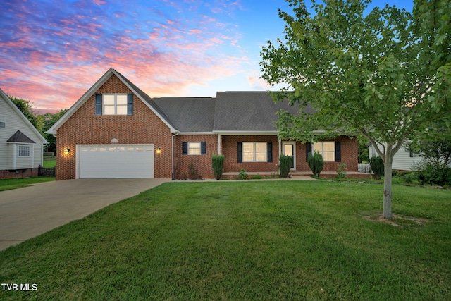 114 Wiltshire Dr, Gray, TN 37615 - view of front of house with concrete driveway, brick siding, a front lawn, a garage, and roof with shingles