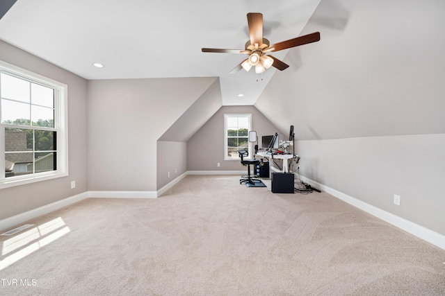 187 Tanners Cv, Johnson City, TN 37615 - unfurnished office with a ceiling fan, light carpet, lofted ceiling, and recessed lighting
