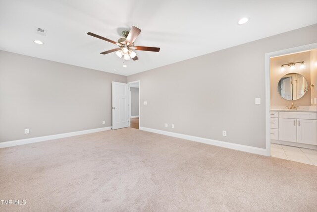 187 Tanners Cv, Johnson City, TN 37615 - unfurnished bedroom featuring light colored carpet, ensuite bathroom, recessed lighting, and ceiling fan