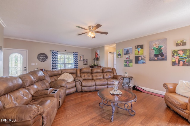 102 E Point Trce, Greeneville, TN 37745 - living room with a ceiling fan, wood finished floors, and crown molding