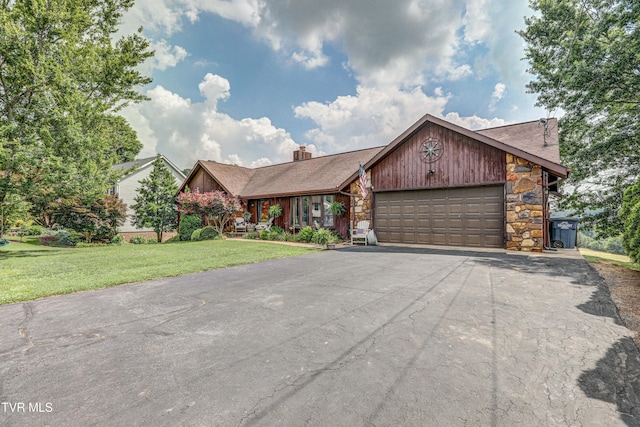 400 Heatherview Ct, Kingsport, TN 37663 - view of front of property with asphalt driveway, stone siding, a garage, and a front lawn