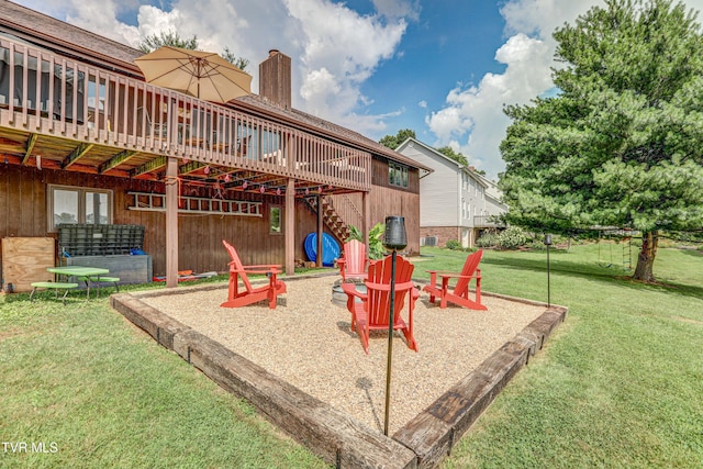 400 Heatherview Ct, Kingsport, TN 37663 - view of jungle gym with a deck, stairway, a lawn, and an outdoor fire pit