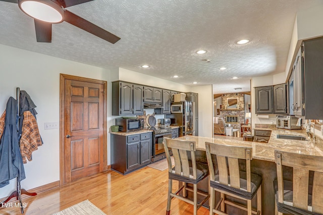 400 Heatherview Ct, Kingsport, TN 37663 - kitchen with stainless steel appliances, a peninsula, light wood finished floors, light stone counters, and a breakfast bar