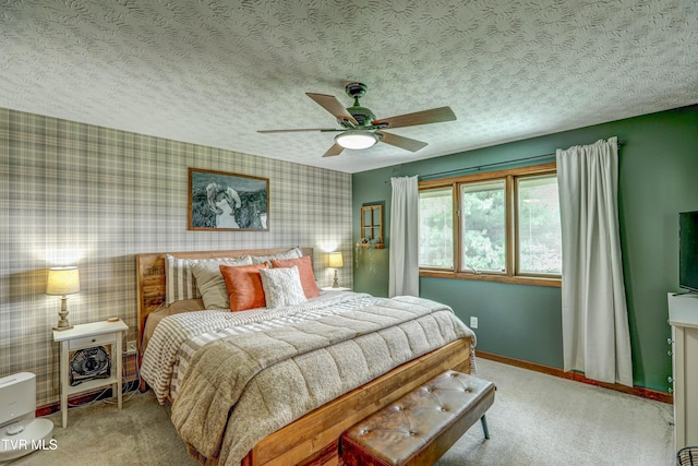 400 Heatherview Ct, Kingsport, TN 37663 - carpeted bedroom featuring wallpapered walls, a ceiling fan, and a textured ceiling