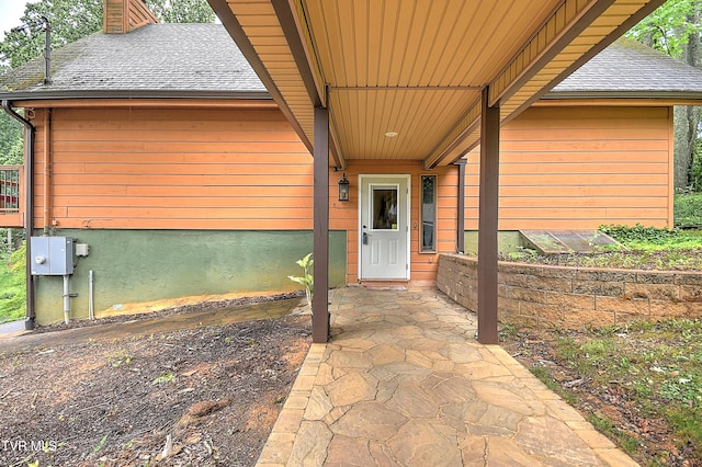 190 Sycamore Cir, Jonesborough, TN 37659 - property entrance with roof with shingles and a chimney