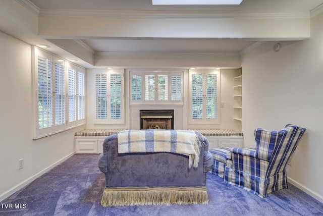 1710 Sundale Rd, Johnson City, TN 37604 - living area with dark carpet, ornamental molding, and a fireplace