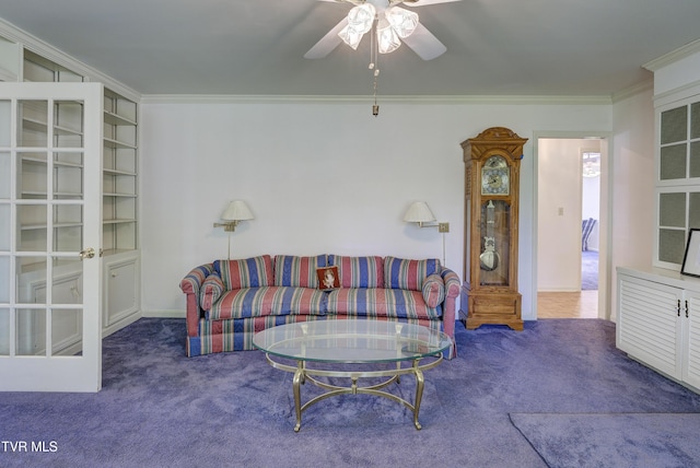 1710 Sundale Rd, Johnson City, TN 37604 - carpeted living area with ceiling fan and ornamental molding