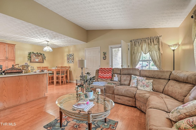 929 Cornerstone Ct, Kingsport, TN 37660 - living room featuring a textured ceiling, light wood-type flooring, and vaulted ceiling