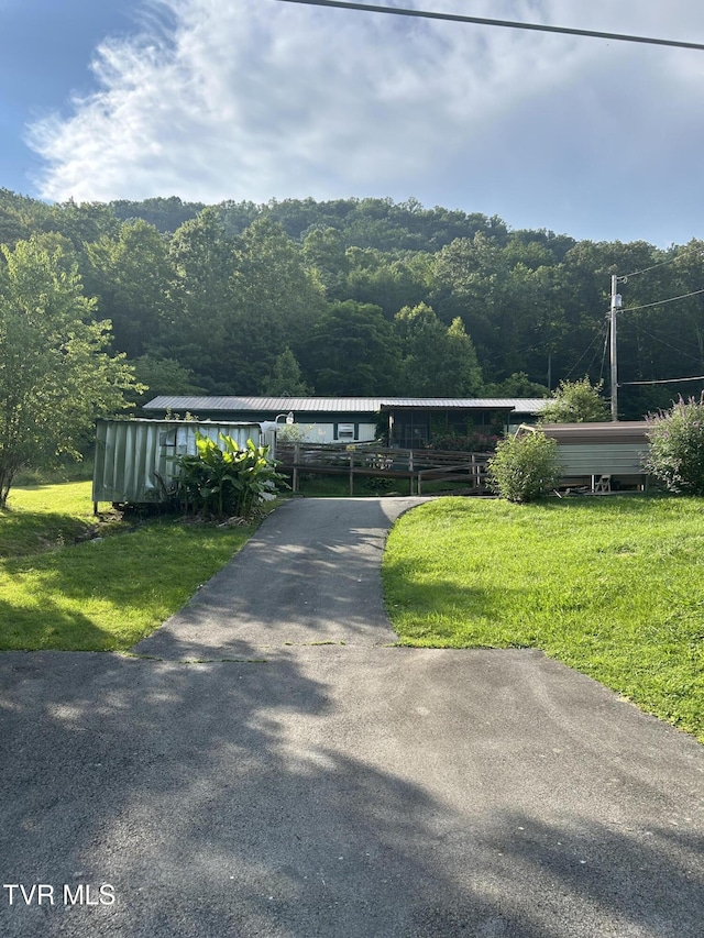 2703 Orr St, Big Stone Gap, VA 24219 - view of front of house featuring a front yard, driveway, a view of trees, and a metal roof