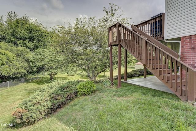 2146 Buttercup Ln, Limestone, TN 37681 - view of yard with stairs, a wooden deck, and a patio area