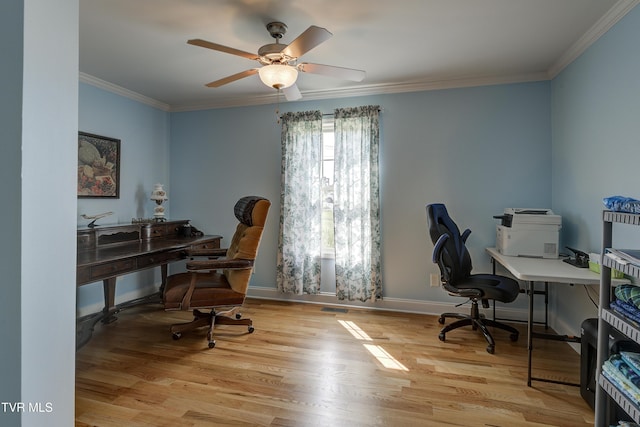 2146 Buttercup Ln, Limestone, TN 37681 - home office with ornamental molding, light wood finished floors, and a ceiling fan