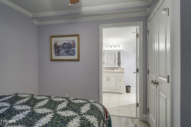 2146 Buttercup Ln, Limestone, TN 37681 - bedroom featuring crown molding, ensuite bathroom, and light wood-type flooring