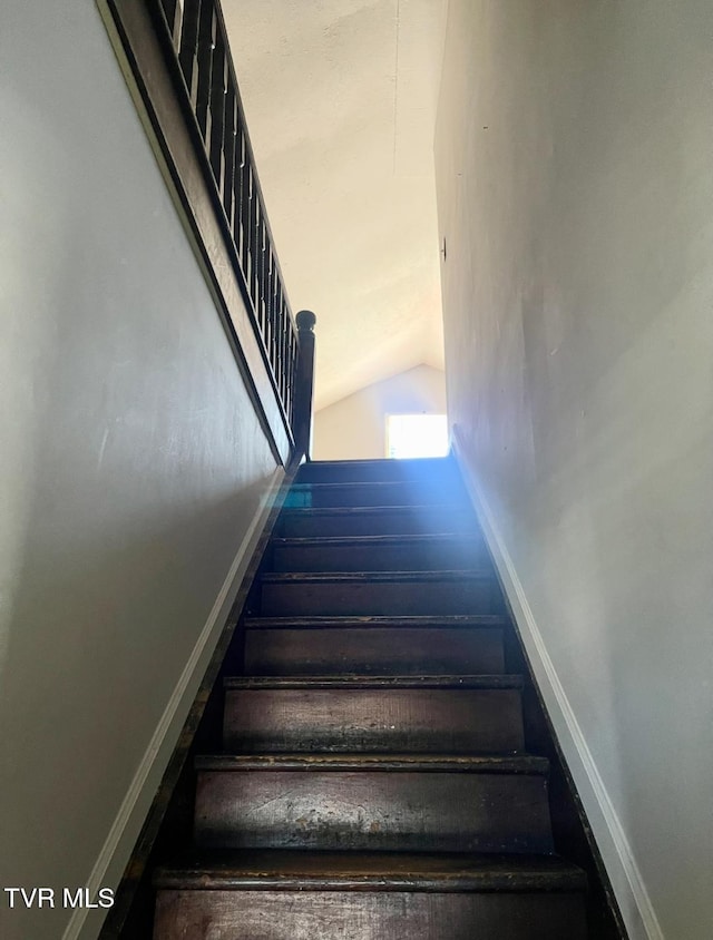 402 E Unaka Ave, Johnson City, TN 37601 - stairs featuring vaulted ceiling and baseboards