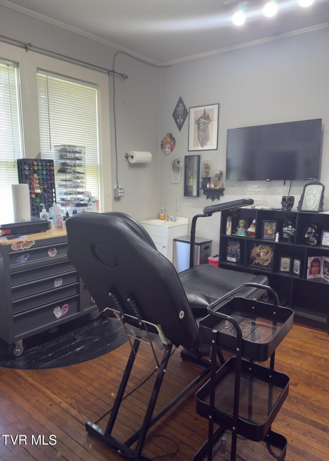 402 E Unaka Ave, Johnson City, TN 37601 - office featuring crown molding, hardwood / wood-style floors, and healthy amount of natural light