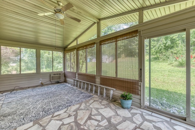 224 Meadow Dr, Bristol, TN 37620 - unfurnished sunroom with ceiling fan, vaulted ceiling, and an AC wall unit