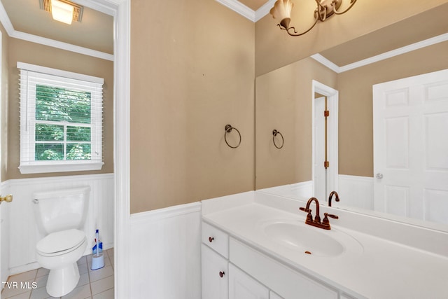 504 Amelia Ct, Blountville, TN 37617 - bathroom with a wainscoted wall, vanity, tile patterned flooring, and ornamental molding