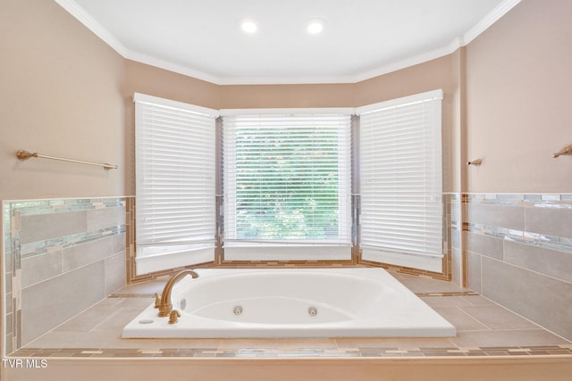 504 Amelia Ct, Blountville, TN 37617 - full bath featuring a whirlpool tub, ornamental molding, and recessed lighting