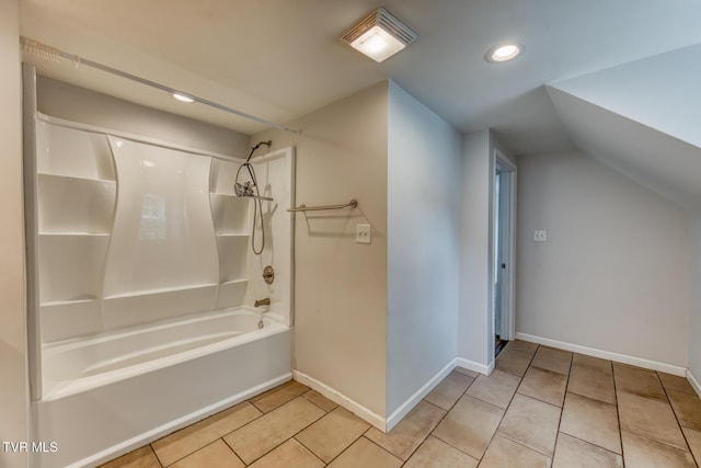 1367 Milligan Hwy, Johnson City, TN 37601 - bathroom with tub / shower combination, tile patterned floors, recessed lighting, and lofted ceiling