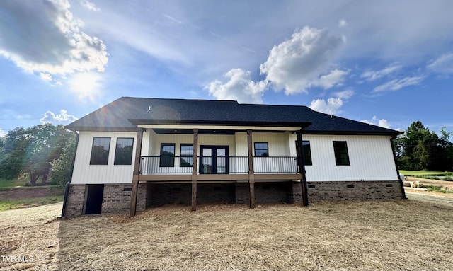 816 Hairetown Rd, Jonesborough, TN 37659 - back of property featuring crawl space, roof with shingles, and french doors