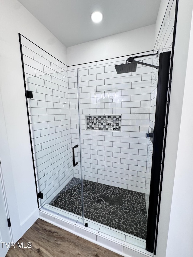 816 Hairetown Rd, Jonesborough, TN 37659 - full bathroom with wood finished floors, a shower stall, and recessed lighting