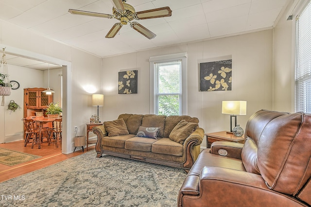 116 Esther St, Bristol, TN 37620 - living room featuring wood finished floors, a ceiling fan, and crown molding