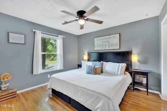 8202 Westland Dr, Knoxville, TN 37919 - bedroom with light wood-type flooring, a textured ceiling, and ceiling fan
