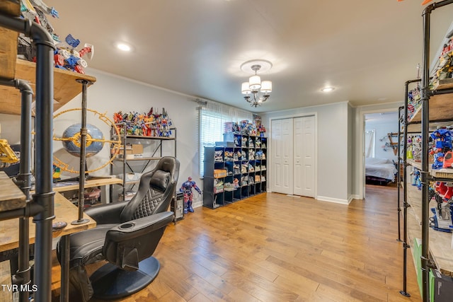 1605 Woodmont Dr, Johnson City, TN 37601 - office with crown molding, wood finished floors, recessed lighting, and a chandelier