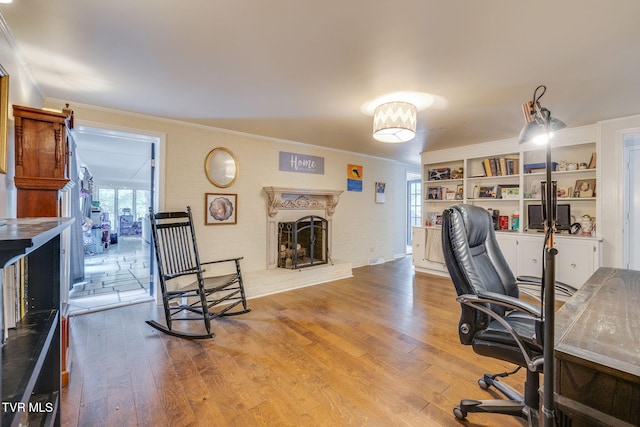 1605 Woodmont Dr, Johnson City, TN 37601 - office featuring crown molding, wood finished floors, and a fireplace with raised hearth