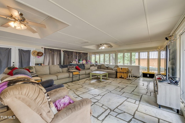 1605 Woodmont Dr, Johnson City, TN 37601 - living room featuring stone tile floors and ceiling fan