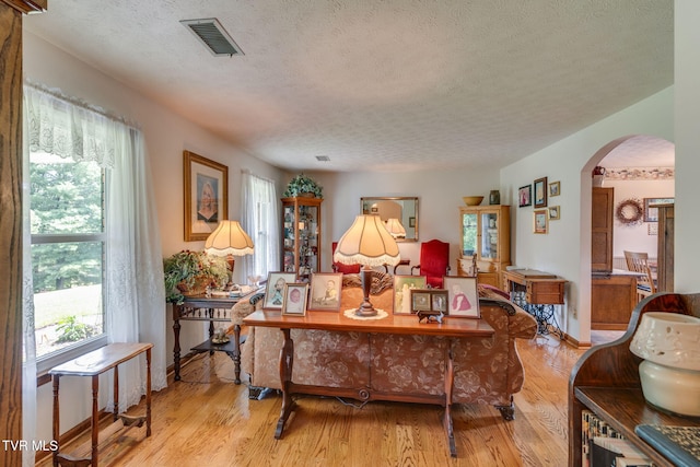 2129 Philon Dr, Kingsport, TN 37660 - living area featuring arched walkways, a textured ceiling, plenty of natural light, and wood finished floors
