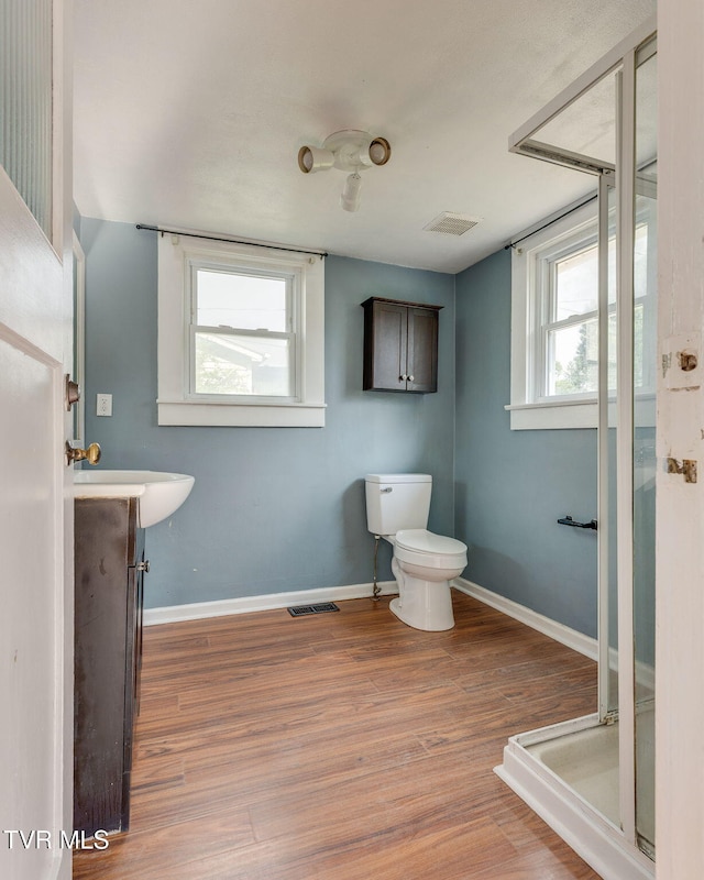 1234 E Center St, Kingsport, TN 37660 - full bathroom with wood finished floors, a stall shower, plenty of natural light, and vanity