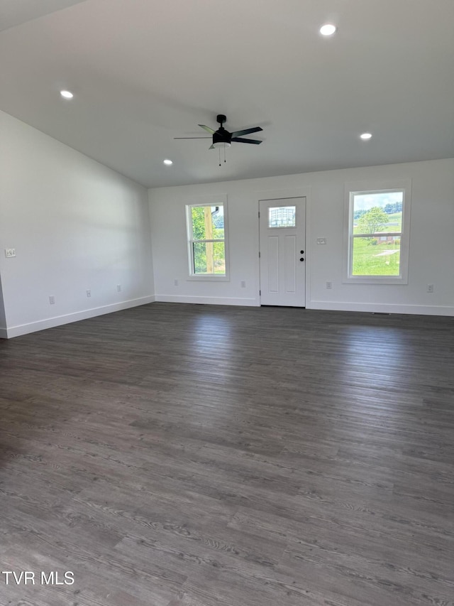 5920 Snapps Ferry Rd, Afton, TN 37616 - unfurnished living room with ceiling fan, recessed lighting, and dark wood-style floors